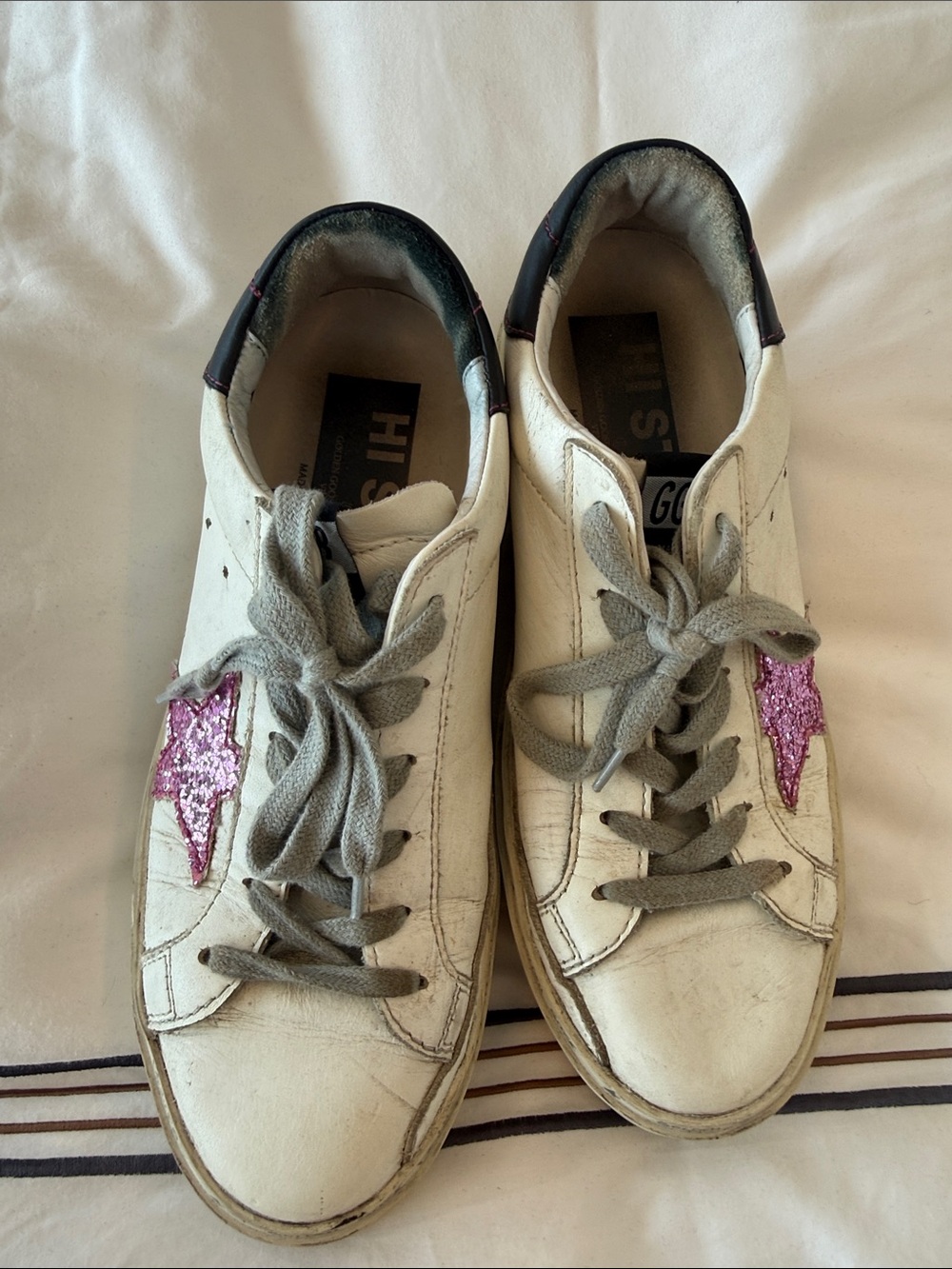Golden Goose white leather sneakers with gray accents